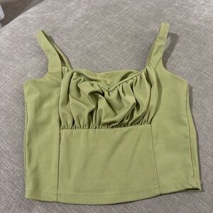 Princess Polly Sage Green Ruched Crop Top